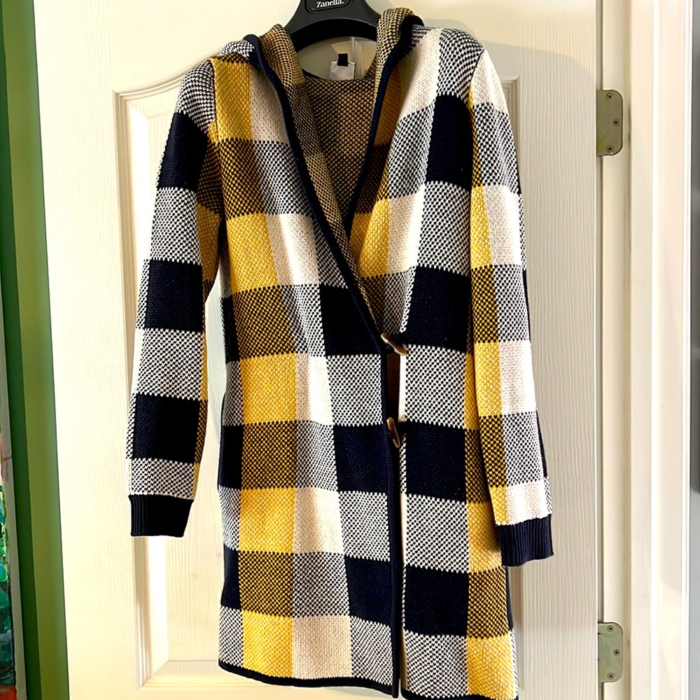CAbi Hooded Cardigan in Buffalo Plaid Size XS